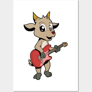 Cartoon goat playing electric guitar Posters and Art